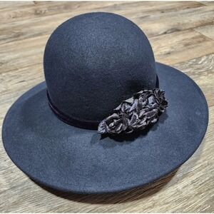 Women's August Hat Co. Church Derby Fedora Wide Brim Sun Dark Navy Blue Vintage